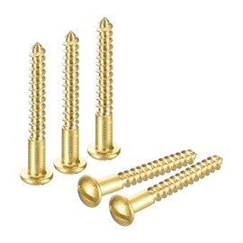 sourcing map Wood Screws M3 x 30mm Slotted Round Head Brass Self-Tapping Screw WoodWorking Screw 60 Pcs
