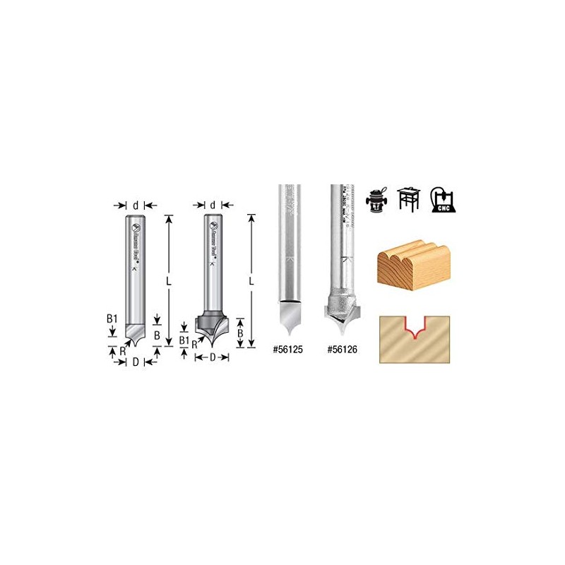 Amana Tool - 56125 Solid Carbide Pt. Cutting Roundover 1/8