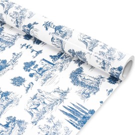 French Wrapping Paper Roll - 17 Inches X 33 Feet - Blue Retro Village Toile Wrapping Paper Rustic Gift Wrap Paper for Bridal Shower Birthday Party DIY Craft Supplies