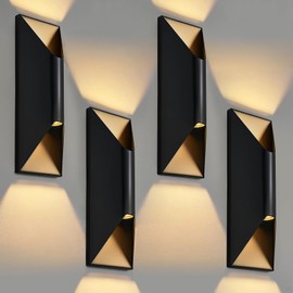 TPSHPTS Outdoor Wall Lights 4 Pack, 15" Up and Down Porch Wall Sconce, Waterproof Exterior Lighting Fixtures, Replaceable Bulb, 3000K LED, Modern Black Outdoor Lights for House Garage