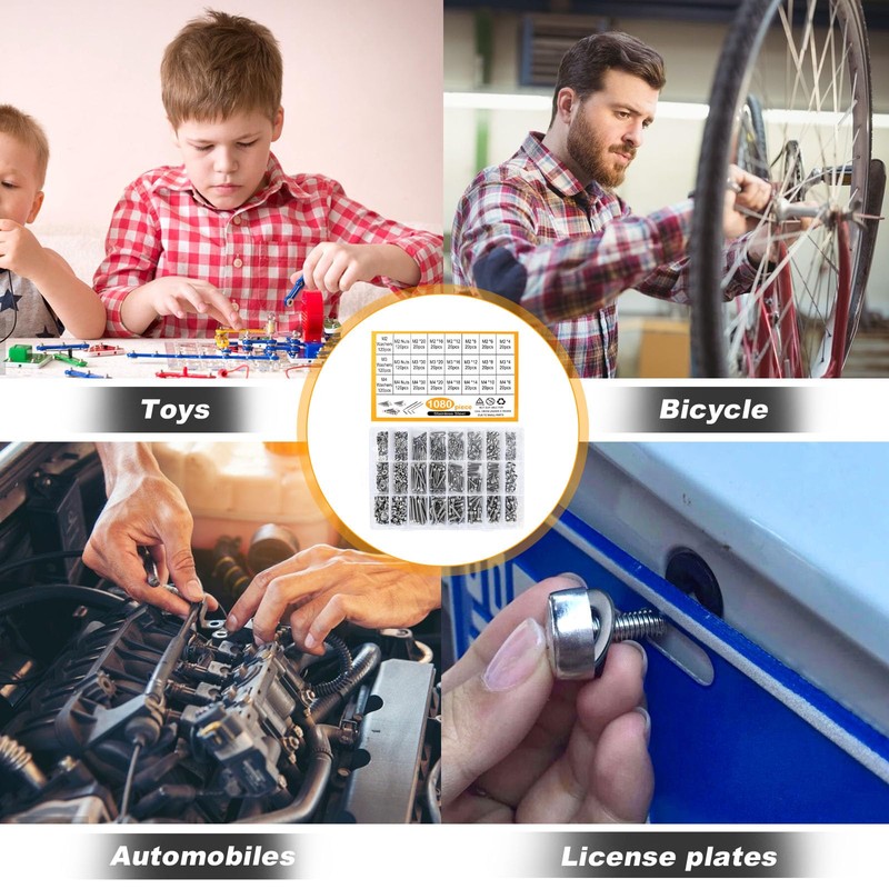 Cylinder Screws with Hexagon Socket, 1080 Pieces Screws Nuts and