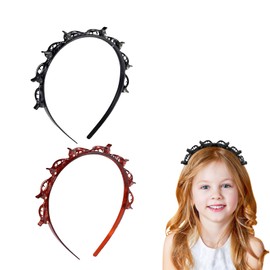 PlusBee 2 x Doppel-Pony-Haarnadel-Haarband, gedrehtes Haarband mit Clips, gezahnter Kamm, Haarreifen für Damen und Mädchen, geflochtenes Frisuren-Zubehör