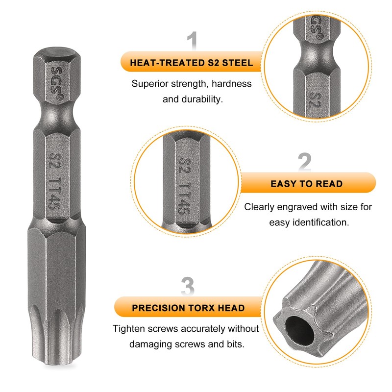 sourcing map 3pcs TT45 Security Torx Head Screwdriver Bit 2"