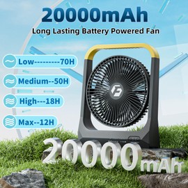 Battery Powered Rechargeable Portable Fan: 20800mAh Battery Operated Camping Fan [80H Long Lasting] 3350RPM USB Desk Personal Fan with 4 Speed 3 Timer for Travel/Outdoor/Bedroom/Office/Beach/Fishing