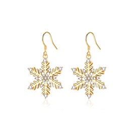 Christmas Gifts for Women, Earrings Silver Gold Hanging Snowflake with 3A Cubic Zirconia Christmas Earrings Golden Hanging Earrings with Pendant for Women Girls, Yellow Gold