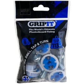 Gripit Blue Plasterboard Fixings - Pack of 8 - Heavy Duty Plasterboard Fixings for Drywall & Stud Walls, Holds Up to 113kg - for Mounting TVs, Kitchen Cupboards & Boilers - Easy Install & UK Designed