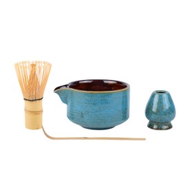 CZCMYAU Matcha Whisk Set of 4 Matcha Bowl with Spout Matcha Whisk Bamboo Shovel Matcha Whisk Holder Traditional Japanese Tea Ceremony (Blue)