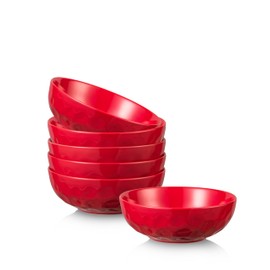 vicrays Ceramic Pasta Bowls Set, 32 Ounce Soup Bowls, Large Salad Bowls, Dishwasher Microwave Safe, Fluted stoneware Bowls for Kitchen, Serving Bowls - Set of 6 Red