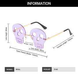 YAMEIZE Trendy Skull Rimless Sunglasses for Women Vintage Metal Frame Festival Rave Glasses