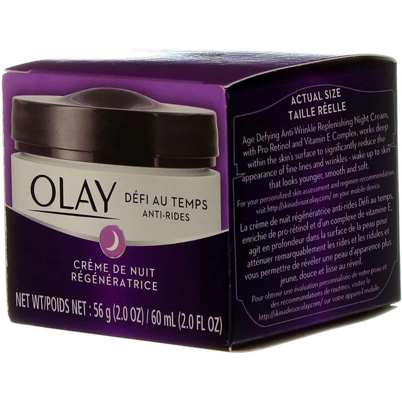 Crema nocturna antiarrugas OLAY Age Defying de 2 onzas, Paquete