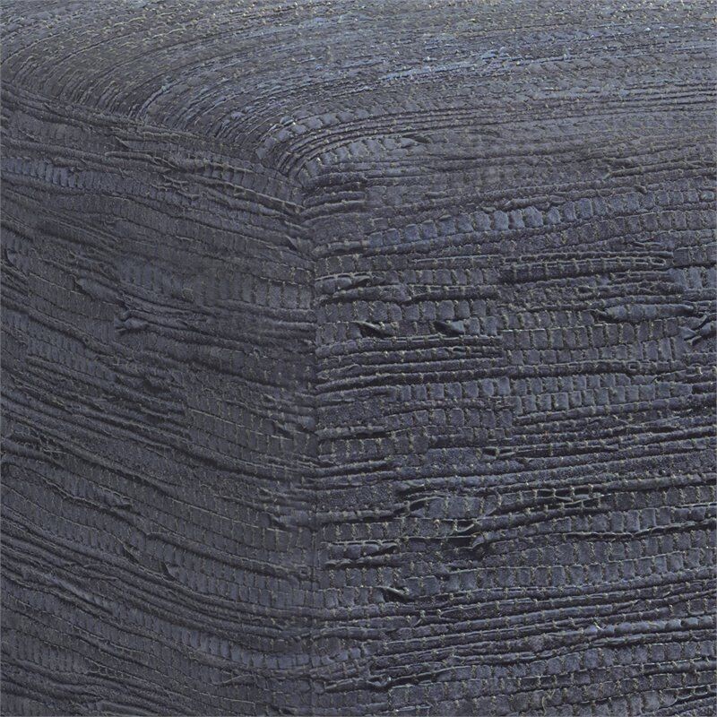 Simpli Home Fredrik Boho Square Pouf in Dark Blue Woven