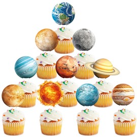 Blumomon Pack of 30 Galactic Planet Cupcake Toppers, Astronomy Party Cupcake Toppers, Suitable for Astronomy Themes, Party Decorations