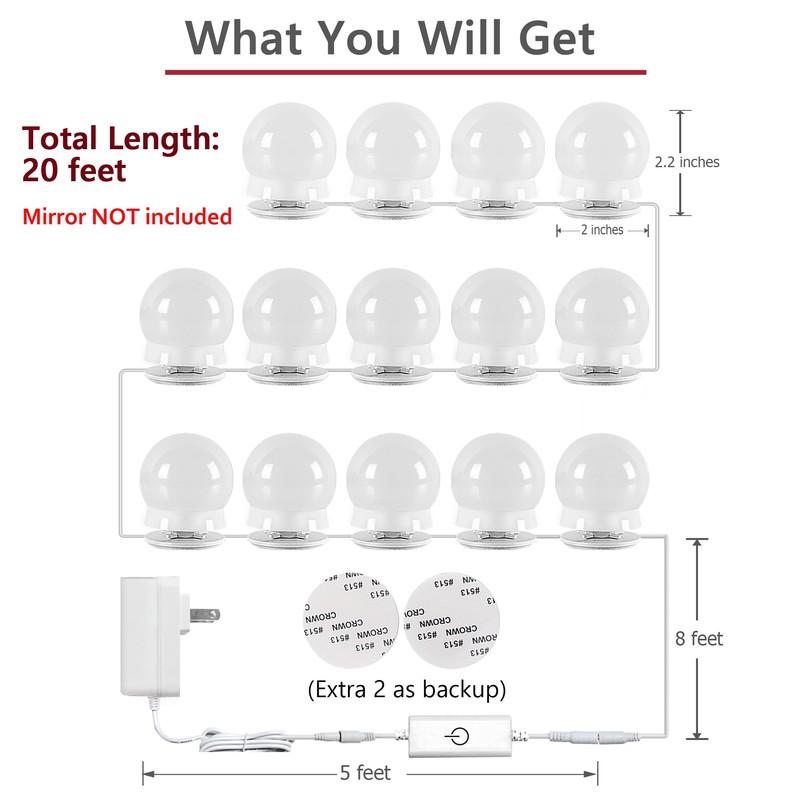 Waneway 14 Bulb Vanity Lights for Mirror, Plug-in Power Adapter