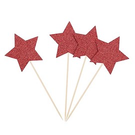 Red Glitter Star Table Toppers Twinkle Twinkle Little Star Centerpiece Sticks for Kid's Birthday Party Decorations - Pack of 8
