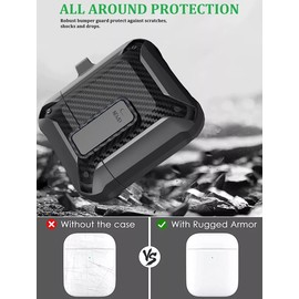 USDILU TQW Funda Airpods 2/1 generacion 2019 Case Uso Rudo Cover Carcasa con Llavero Accesorios Protector (Negro)