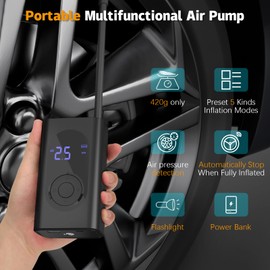 Eksaiteam Tire Inflator Portable Air Compressor, 150PSI Cordless Electric Air Pump w/Digital Tire Pressure Gauge, Smart Air Pump for Car, Motorcycle, Bicycle and Ball with LED Light Auto Shut Off