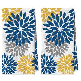 Artoid Mode - Juego de 2 toallas de cocina con diseño floral, color azul oscuro, 12 x 24 pulgadas, paño de microfibra de secado rápido para secado de cocina, juego de 2