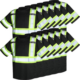 Sintuff 12 Pcs High Visibility Reflective Safety Shirt Short T Shirt Construction Work Breathable Shirt Bulk for Men Women(XXXXX-Large,Black)