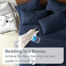 Swift Home Queen Ultra-Soft Brushed Microfiber 6-Piece Bed Sheet Sets, Extremely Durable - Easy Fit - Wrinkle Resistant - (Includes 2 Bonus Pillowcases), Queen, Navy