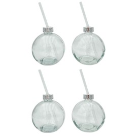 Meinposten 4 Drinking Glasses Christmas Bauble Drinking Straw Glass Transparent Christmas Bauble 400 ml