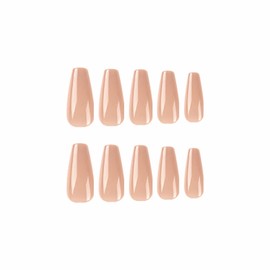BABALAL Coffin Press on Nails Long Fake Nails Nude Brown Glue on Nails Fall Acrylic Nails 24Pcs Shiny False Nails for Women and Girls