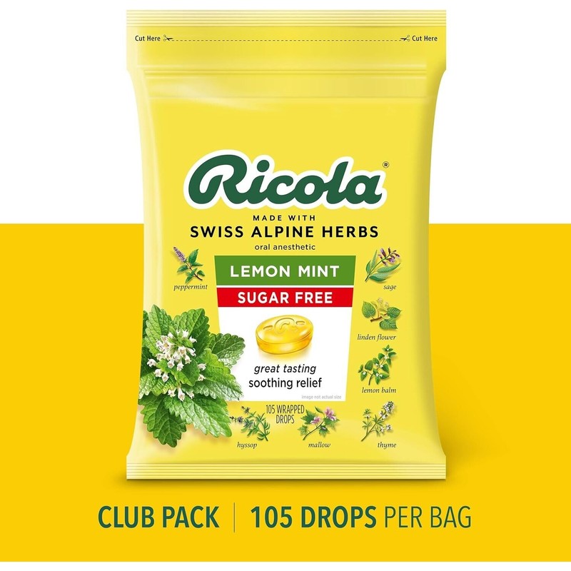 Ricola Sugar Free Lemon Mint Herbal Cough Suppressant Throat Drops,