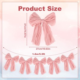 Large Pink Bow Garland Banner, Pre-Strung Sweet Coquette Birthday Bridal Shower Party Hanging Swirls Decorations Pink Bow Party Banner for Wedding Engagement Anniversaries Baby Shower