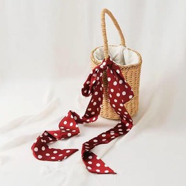 Women's Satin Belt 5 cm x 195 cm Band Imitation Silk Long Scarf Dress Waistband Hat Accessories, claret polka dot