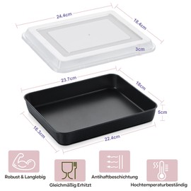 Joyfair Baking Tray, Stainless Steel Small Oven Tray with Airtight Lid, Black Non-Stick Rectangular Casserole Dish for Cakes/Lasagna/Brownie, Healthy and Non-Toxic, Easy to Clean - 23.7 x 18 x 5 cm