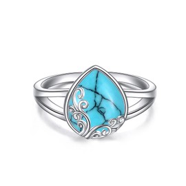 POPLYKE Turquoise Filigree Band Ring Sterling Silver Gemstone Stones Jewelry Gift for Women 9 Size