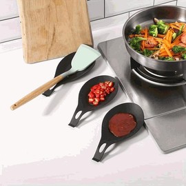 CHEFZOCO Löffelablage aus Silikon für die Küche, Löffelablage aus Silikon, Löffelhalter, Küchenutensilien, Silikon-Löffelhalter, BPA-frei, Silikon, Schwarz