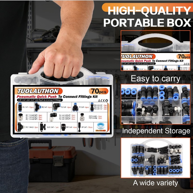 TuoLauthon 70PCS Air Hose Push to Connect Fittings Kit,1/4 1/8