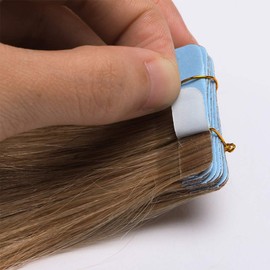 TESS Tape Extensions Real Hair Brown #6 55 cm Real Hair Extensions Tape Hair Extensions Remy Human Hair Straight 10 Pieces 25 g Tape in Extensions