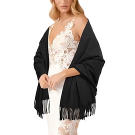 AWAYTR Pashmina Shawls and Wraps - Women's Scarves & Wraps for Evening Dresses Bridal Wedding Shawl Winter Scarf (Black)