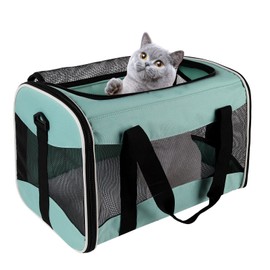 Cat Carrying Case - Pet Carrier Airline Approved, Protable and Breathable Pet Travel Carrier Removable Fleece Pad, Collapsible Cat Carrier Dog Carrier for Medium Cats Small Cats Dogs(X-Large, Green)