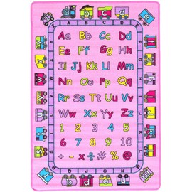 HR-Kids Rugs Letters/Numbers/Math Symbols-Boys/Girls(4’11” X 6’11”) Educational Play mat for School/Daycare/Nursery Non-Slip Carpet-Teachers Tool(Pink)