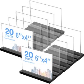 Tellingyou 20 Pack Horizontal Acrylic Sign Holder 6 x 4 Inch Clear Plastic Table Sign Holder Stand Double Tabletop Display Stand T Shape Acrylic Frame for Wedding Restaurant Store Home Office Photo