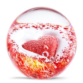 Hand Blown Glass Red Heart Paperweight ball for Birthday Gift,Home Decor Collectible,Office Decor Lovers.