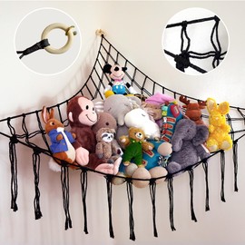 ABBY BABY Large Stuffed Animal Hammock Corner - Stuffed Animal Storage - 100% Natural Cotton Macrame Stuffed Animal Net - Stuff Animal Organizer - Net For Stuffed Animals Corner Large-Black