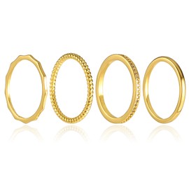 Mikovivi 4pcs Stackable Rings for Women, Gold Dainty Copper & Non Tarnish Half Cubic Zirconia Thin Band Rings Set Trendy Statement Gold Stacking Thumb Jewelry Accessories (A 7)