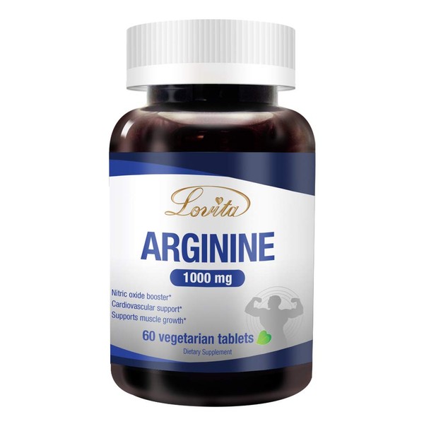 Lovita L-Arginine 1000mg, Fermented Vegan Amino Acid, Nitric Oxide Supplement for Muscle Growth and Energy, 60 Vegetarian Tablets (Pack of 3)