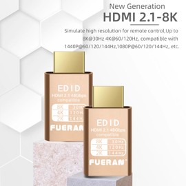 FUERAN 8K 30Hz HDMI Dummy Plug 4K EDID Emulator Virtual Monitor, Headless Display Adapter,Supports up to 4k@120Hz,1440/1080@144Hz hdmi Fake emulators(8K-30Hz-2Pack)