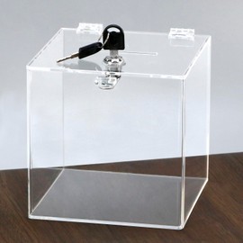 QWORK Acrylic Donation Box with Lock, 6x6x6 Inches - Durable Metal Hinges, Perfect for Tips, Donations, Suggestions, Voting - Ideal for Office, School, Wedding Events