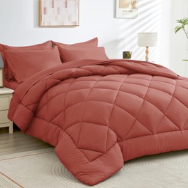 HEVUMYI Terracotta Full Comforter Set - 7-Piece All Season Bed in a Bag Full, Ultra Soft Bedding Set with Comforter, Flat Sheet, Fitted Sheet, Pillowcases, Pillow Shams