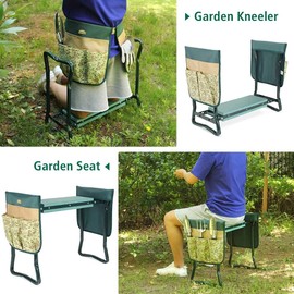 Garden Kneeler Stool Seat,Foldable Garden Bench with Tools Bag Pouch,Thicken & Widen Soft EVA Foam Pad Outdoor Portable Kneeler Stool with Garden Apron Bags.Honey
