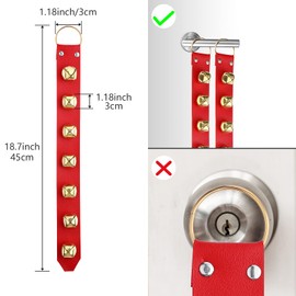 Frienda Hanging Jingle Sleigh Bells 7-Bell Dog Doorbells for Door Knob Faux Leather Belts Go Outside Dog Bells Christmas Decor and Holiday Decorations, 18.7 x 1.8 x 1 Inches(Red with Gold)