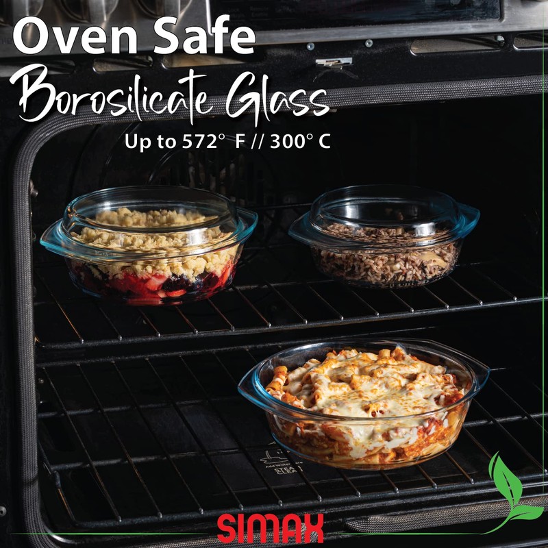 Simax Casserole Dish Set with Lid, Round Glass Cookware, Borosilicate