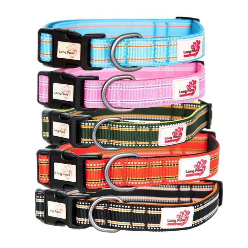 Long Paws Comfort Collar, Reflective, Padded Dog Collar, Medium, Black