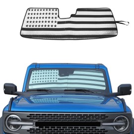JWWY Windshield Sunshade Window Sun Shade for 2021-2024+ Ford Bronco Accessories,Foldable Sun Shield Upgrade Reflective Polyester Cover Block Heat and Block UV Rays US Flag