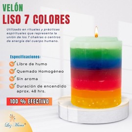 Velón liso 7 colores| 500 gramos | 100% parafina | 7 chakras, 7 potencias | para rituales,meditación, decoración de hogar u oficina, eventos sociales |100% calidad |